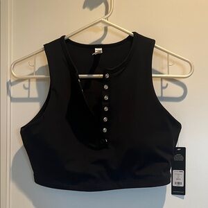 Women's Black Henley Workout Top